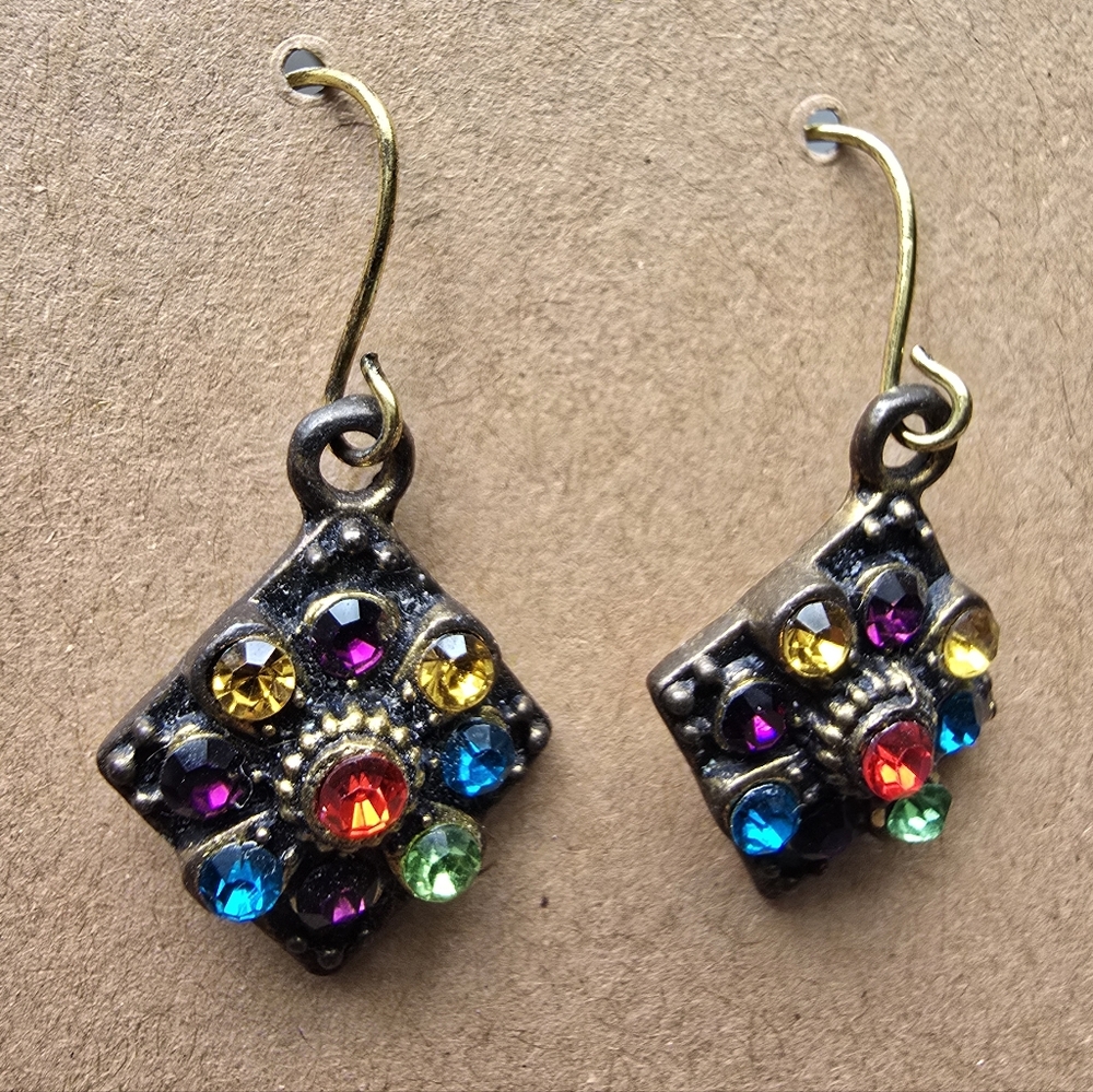 Vintage Style Multicolor Rhinestone Earrings | Colorful Dangle Earrings | Retro